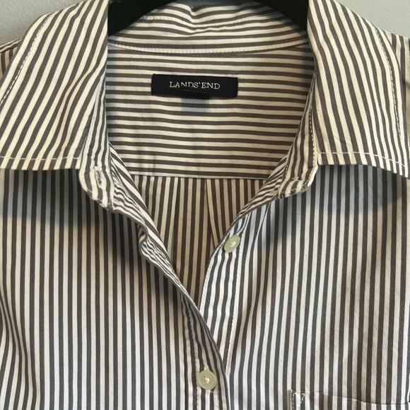 Lands End White and Gray Striped Button up 100% Cotton size 10 - Picture 4 of 9
